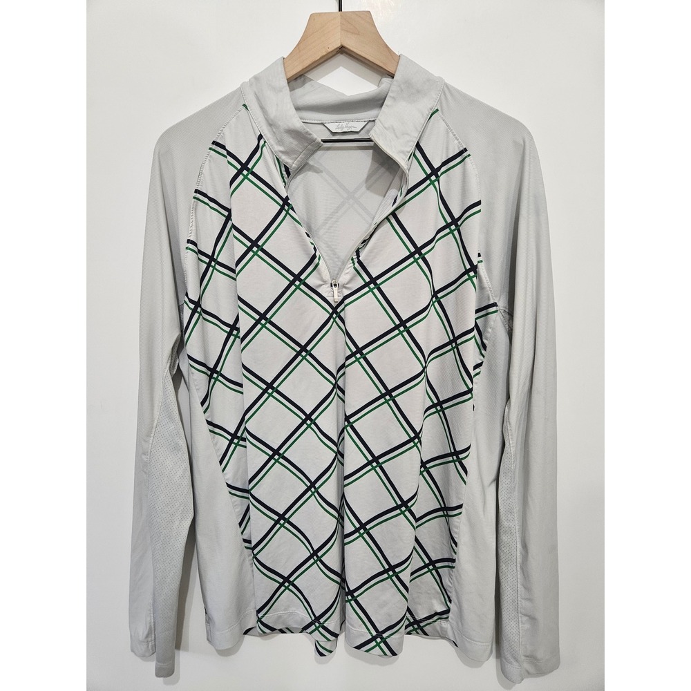 Lady Hagen Womens XXL Gray Plaid Quarter Zip Long‎ Sleeve Golf Pullover Shirt
